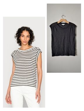 Part Two Petry Linen Sleeveless T-Shirt Top Crewneck Tank Black Size Small